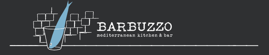 Barbuzzo Mediterranean Kitchen and bar logo. Fish in an empty glass
